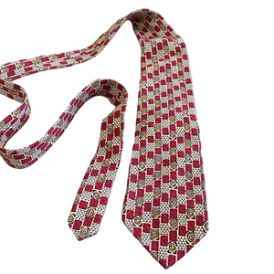 Stefano Milano Geometric Silk Tie – Red, Grey, Black & Gold – Handmade in Italy